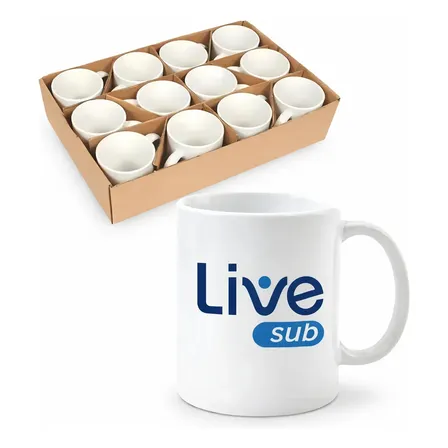 12 Und - Caneca Para Sublimação Super Branca 325ml Live Aaa Cor Branco