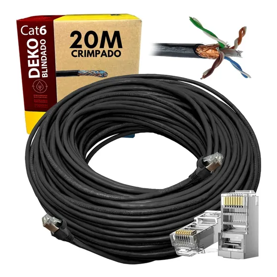 Cabo De Rede Cat6 Blindado F/utp Para Uso Externo 20 Metros