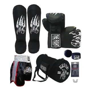 Kit Muay Thai.luva+ Caneleira+short+ Bolsa+ Bandag+bucal Kit Muay Thai.luva+ Caneleira+short+ Bolsa+ Bandag+bucal
