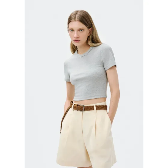 Blusa Cropped En Tela Acanalada - 4f8l