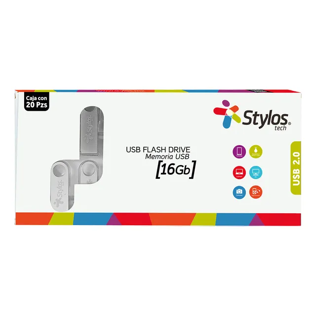 Kit De 20 Memorias Usb Stylos Tech St100 16gb 2.0 Plateado