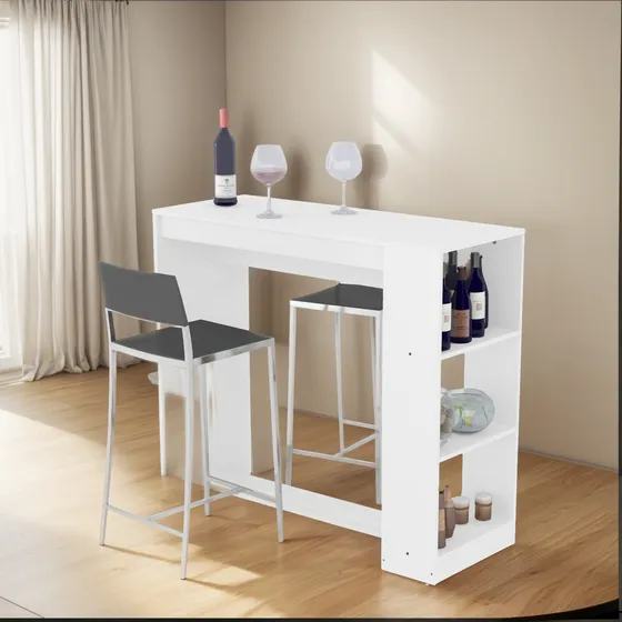 Mesa Comedor Tipo Barra Moderna Con Estantes Blanca
