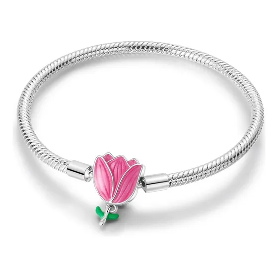 Pulsera De Plata 925 De Serpiente Flores Premium Pandor