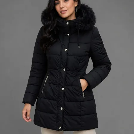 Jaqueta Sobretudo Nylon Forrada Parka Acolchoada Forrada Preto M
