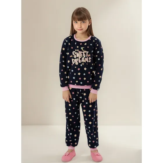 Pijama Conjunto Infantil Menina Comprido Inverno Quentinho