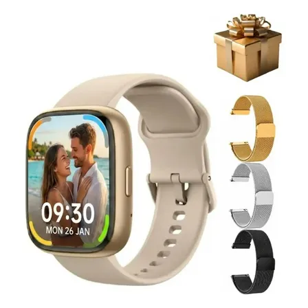 Smartwatch Compatível iPhone 10 A 17 Samsung Xiaomi Strava Dourado-escuro Bege
