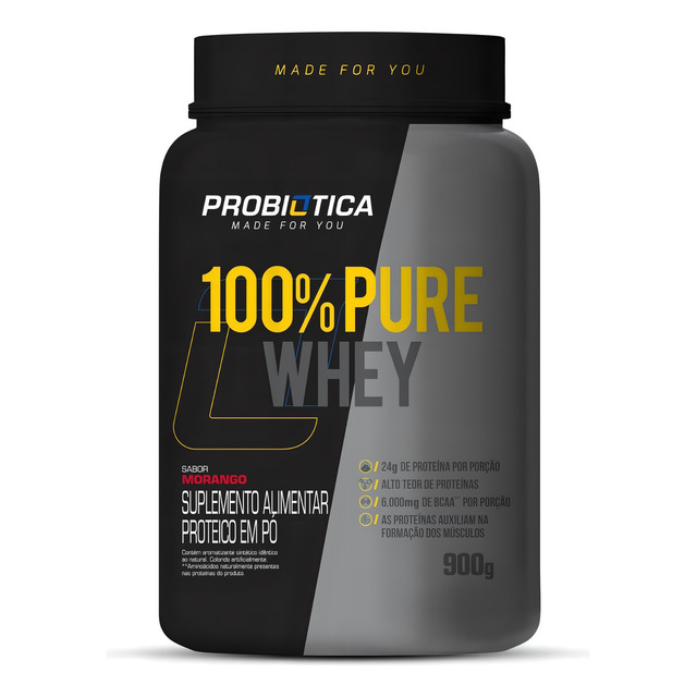 100% Pure Whey Morango 900g Probiótica 100% Pure Whey Morango 900g Probiótica