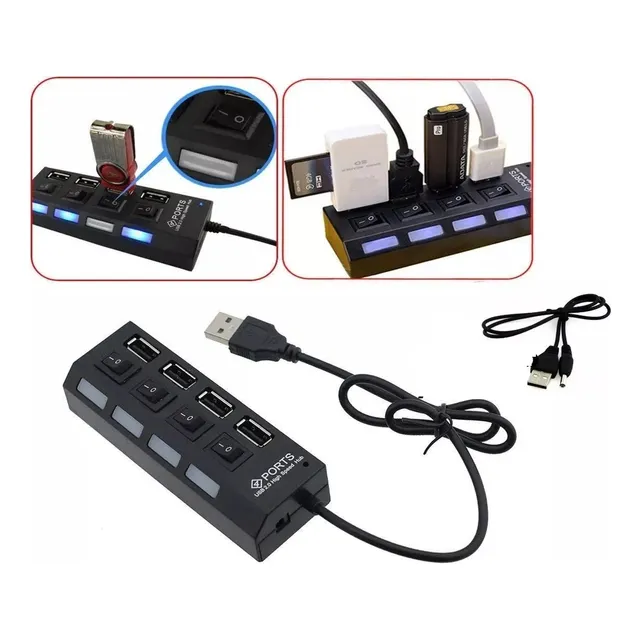 Hub Activo Usb 2.0 4 Puertos Con Switch +cable Activo