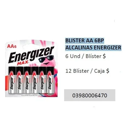 Bateria Pila Aa  Alcalinas Energizer Blister De 6 Unidades