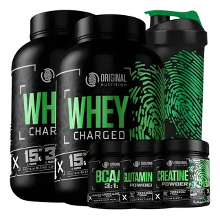 Combo 2x Whey Charged + Glutamina + Bcaa + Creatina + Shaker Sabor Chocolate Combo 2x Whey Charged + Glutamina + Bcaa + Creatina + Shaker Sabor Chocolate