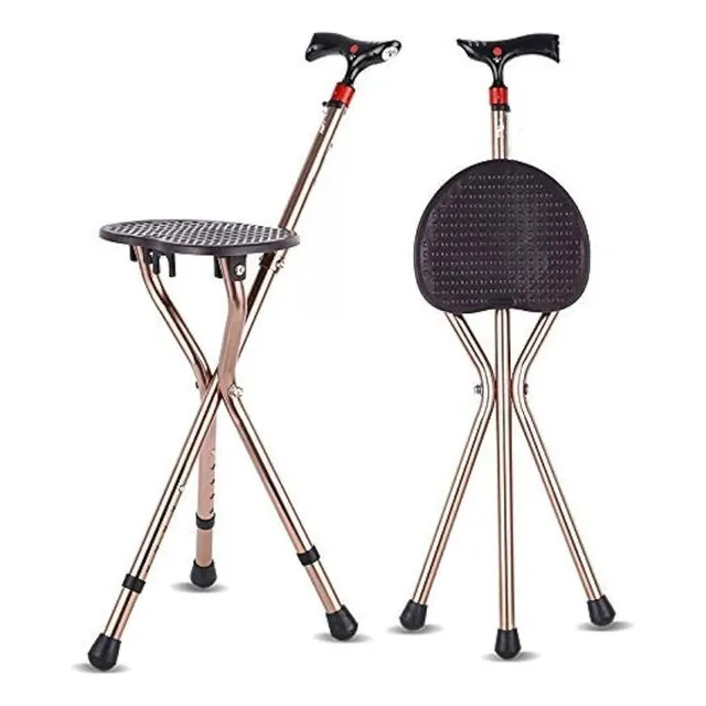 Baston De Aluminio Plegable Asiento, Linterna Led Y Alarma