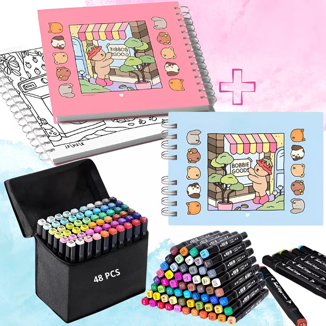 Kit 48 Canetinhas Touch Ponta Dupla + Livro Bobbie Goods Kit 48 Canetinhas Touch Ponta Dupla + Livro Bobbie Goods