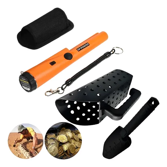 Detector De Metales Portátil Buscador Tesoro+cuchara Y Pala Naranja Y Negro