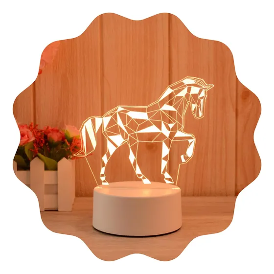 Abajur Luminária Decoração Quarto Led Cavalo Para Presente