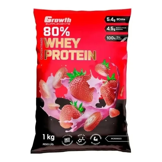 Whey Growth Concentrado 80% Protein Supplements 1kg Sabores