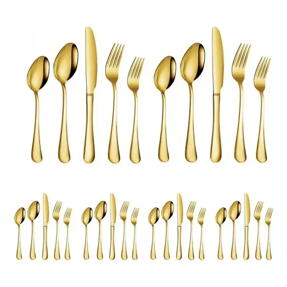 Juego De Cubiertos Dorados De 30 Piezas, Juego De Cubiertos 
