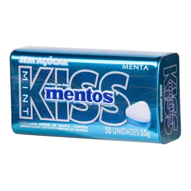 Pastilhas Sabor Menta Mentos Kiss Mint 35g Com 50 Unidades