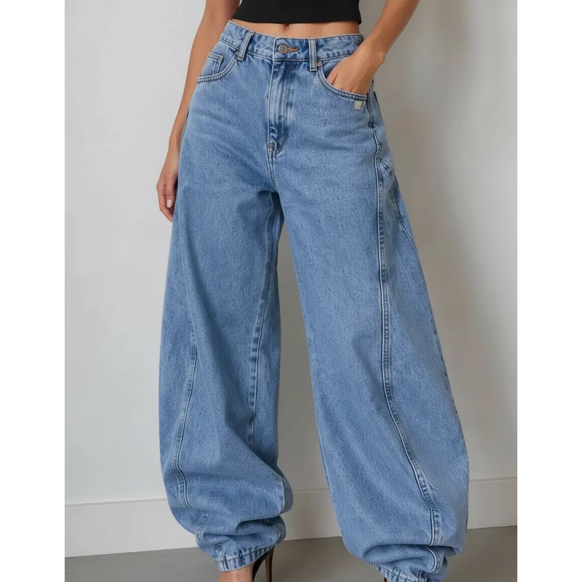 Calca Jeans Feminina Wide Leg Baggy Estilo Balao