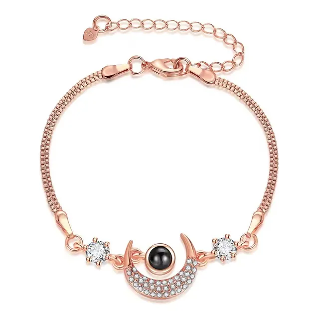 Pulsera Mujer Luna 100 Idiomas Te Amo Brazalete Dorado Rosa