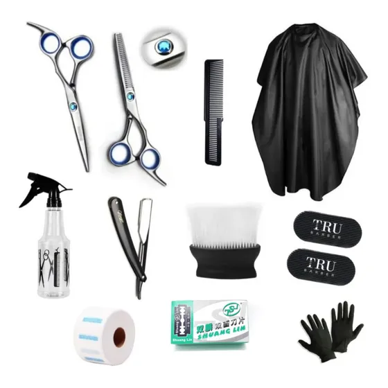 Kit Set Barbería Peluqueria Capa Navaja Filo Tru Bar Cuello