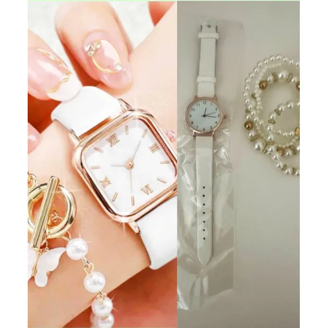 Relojes De Dama Redondo Y Cuadrado En Set Con Pulsera