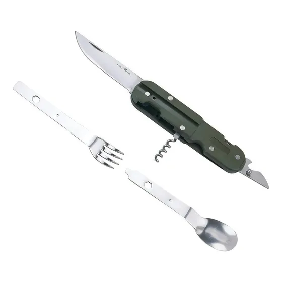 Canivete Multi Funções Conjunto Talheres Garfo Faca Colher Cor Verde/prata