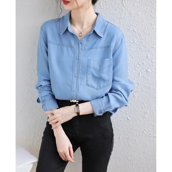 Camisa Vaquera Holgada Estilo Vintage Para Mujer