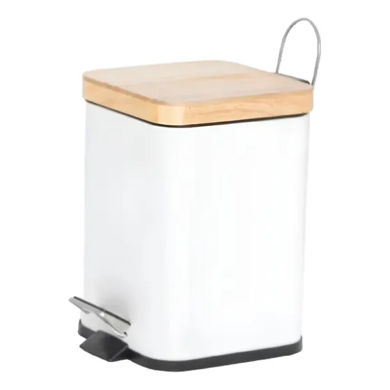 Porta Residuos Cesto Acer Blanco Tapa Simil Bambo Pedal 3 Lt
