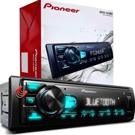 Aparelho Pioneer Radio Som Universal Mp3 Player Mvh-145br Potencia Grave Sub Subwoofer Rca Azul