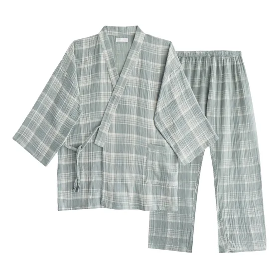 Pijama Ropa De Casa Estilo Kimono Para Adulto A Cuadros