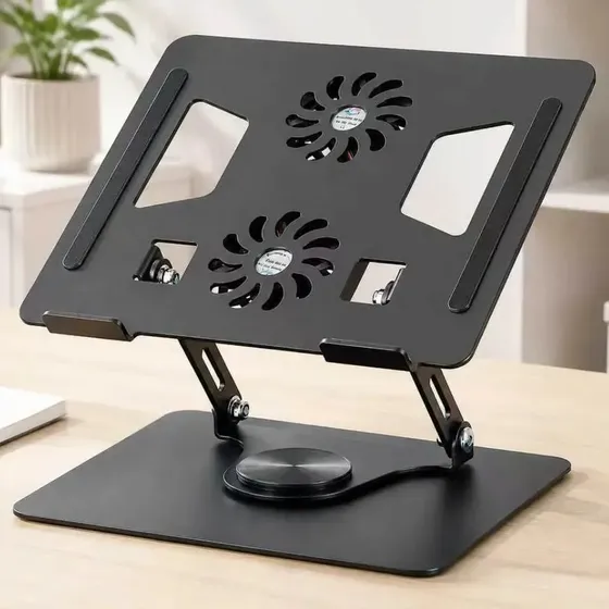 Suporte para Notebook Ajustável com Cooler e Rotação 360°, em Alumínio, para Laptops de 11" a 17,3"