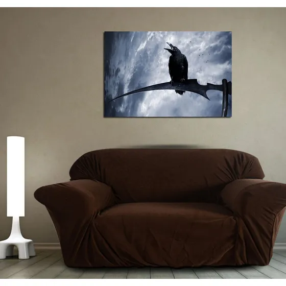 Vinilo Decorativo 60x90cm Cuervo Parca Guadaña Dark Gotico