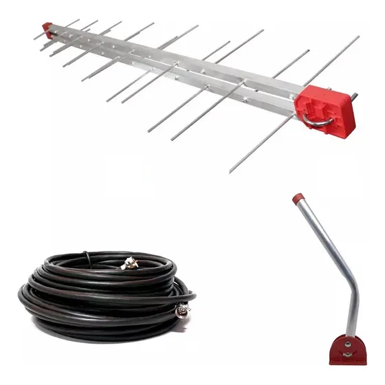 Antena Digital 4k Log 28 + Cabo 10 Metros + Mastro 45 Cm
