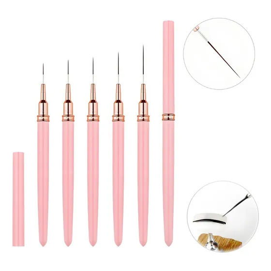 Pinceles Liner  5 Piezas Para Mano Alzada Uñas Rosa