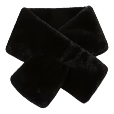 Bufanda Cruzada Elegante Mujer Cuello De Felpa Gruesa Cálida Negro Única