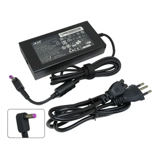 Fonte Carregador Para Notebook Acer 19v 7.1a 135w Pino 5,5mm X 1,7mm Compatível Com Helios Predator Nitro