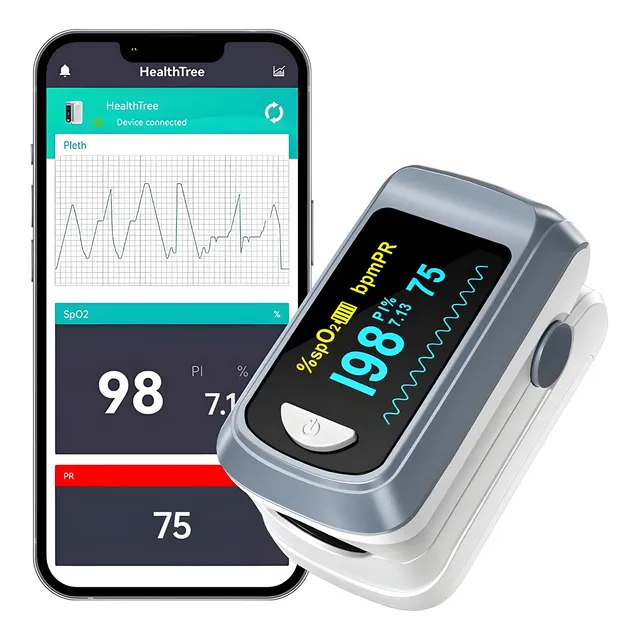 Oxímetro De Pulso Para Dedo Healthtree Aplicación Bluetooth