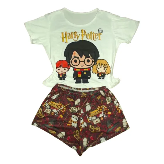 Pijama Feminino Curto Verão Geek Personagem Harry Potter