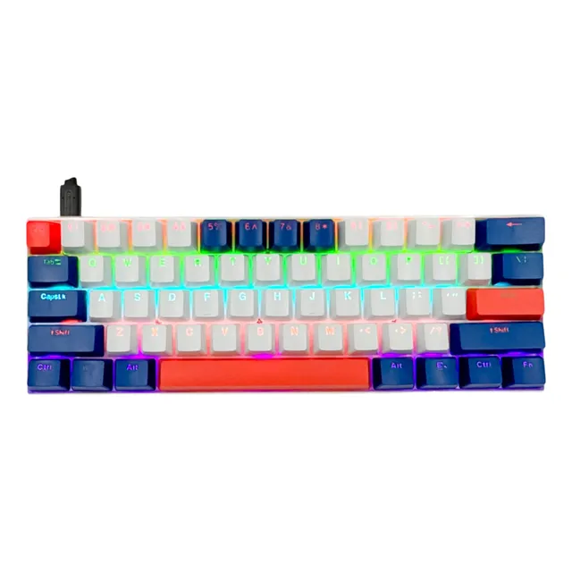Teclado Mecánico 60% Color Azul Con Blanco Rgb- Switch Azul