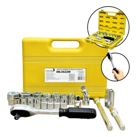 Jogo Soquetes Encaixe 1/2 22 Pçs Aço Carbono Maleta Completa Jogo Soquetes Encaixe 1/2 22 Pçs Aço Carbono Maleta Completa