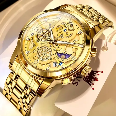 Olevs Relógio Masculino Original Quartzo Dourado Aço 9947 Dourado