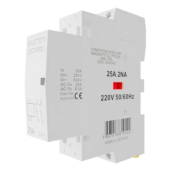 Contator Modular Chave Bipolar 25a 2na 2 Polos 220V Contatora Exatron Lect4000