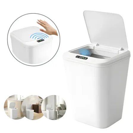 Lixeira De Sensor Cor Branco Recarregável Proximidade Moderna Sala Cozinha Banheiro Escritório