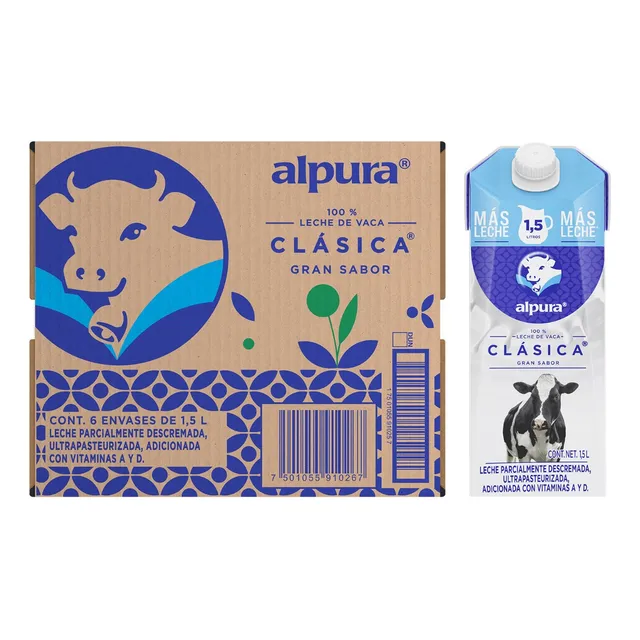 Alpura caja de leche clásica 6 unidades de 1.5L
