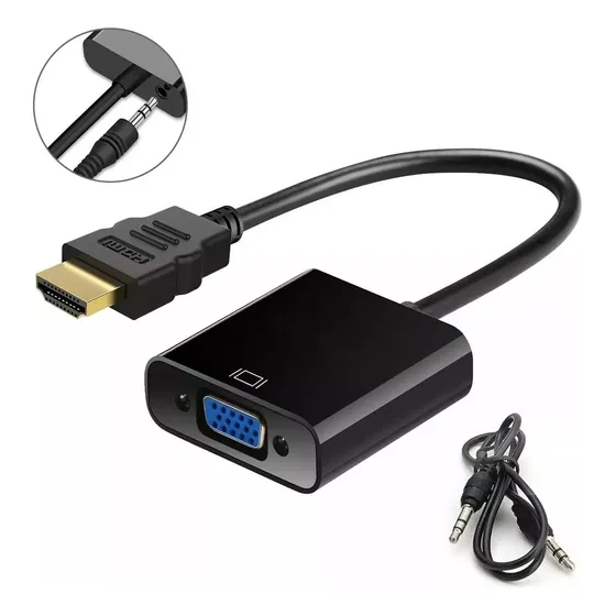 Adaptador Hdmi A Vga Conversor Hd 1080p Cable De Audio 3,5mm