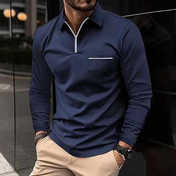 Polo Deportivo De Manga Larga Con Bolsillo Para Hombre [u]