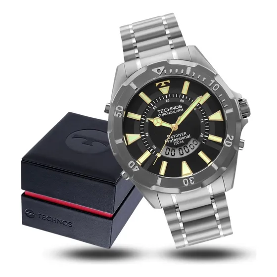Relógio Masculino Technos Anadigi Skydiver Titânio Grafite