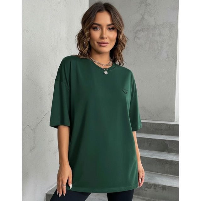 Camiseta Feminina T-shirt Oversized Estampa Smile Em Algodão
