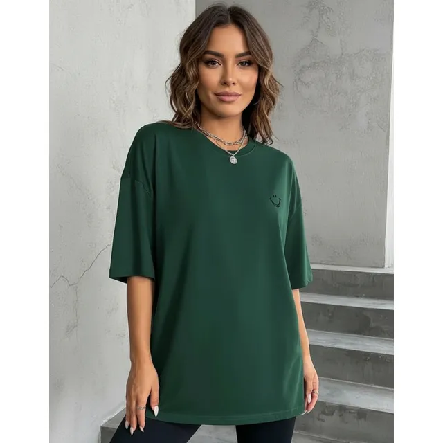 Camiseta Feminina T-shirt Oversized Estampa Smile Em Algodão