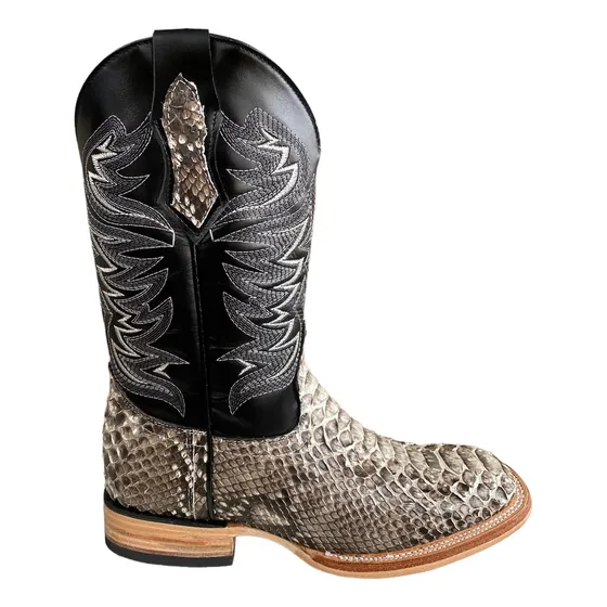 Bota Vaquera Piel Pitón Original Color Natural Tubo Negro
